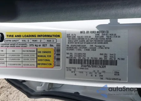 2017 Ford Fusion S z USA, uszkodzony, nr VIN 3FA6P0G78HR126309